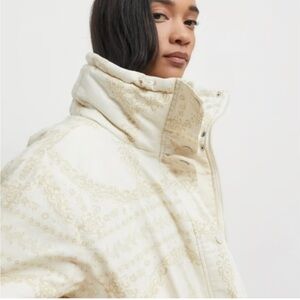 BDG Cream Patterned Puffer Jacket peace and love